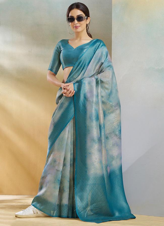 Silk Sky Blue Festival Wear Weaving Saree